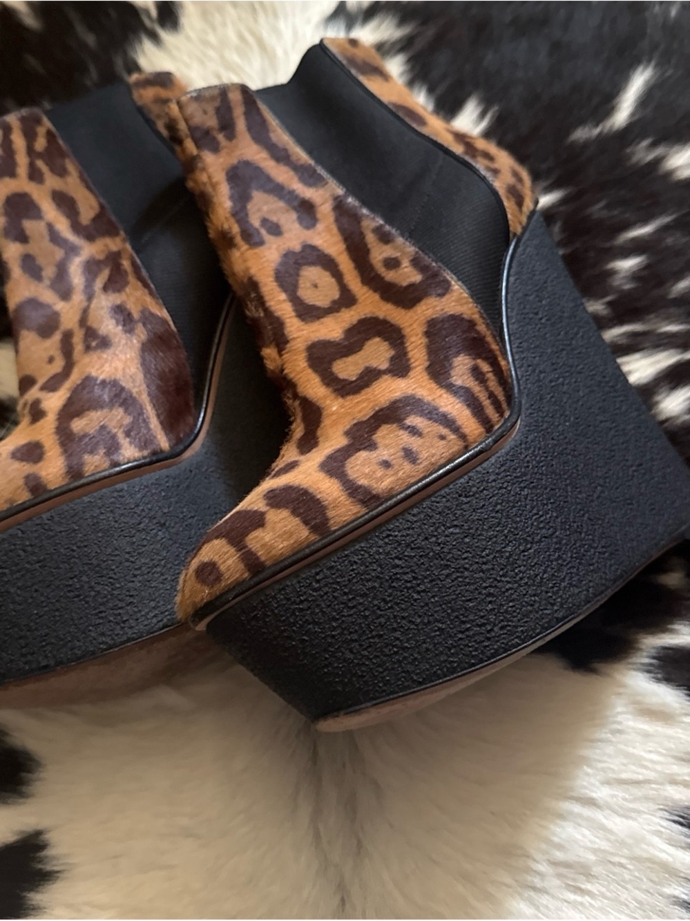 Leopard Platform Wedge Ankle Boots in Brown and Black